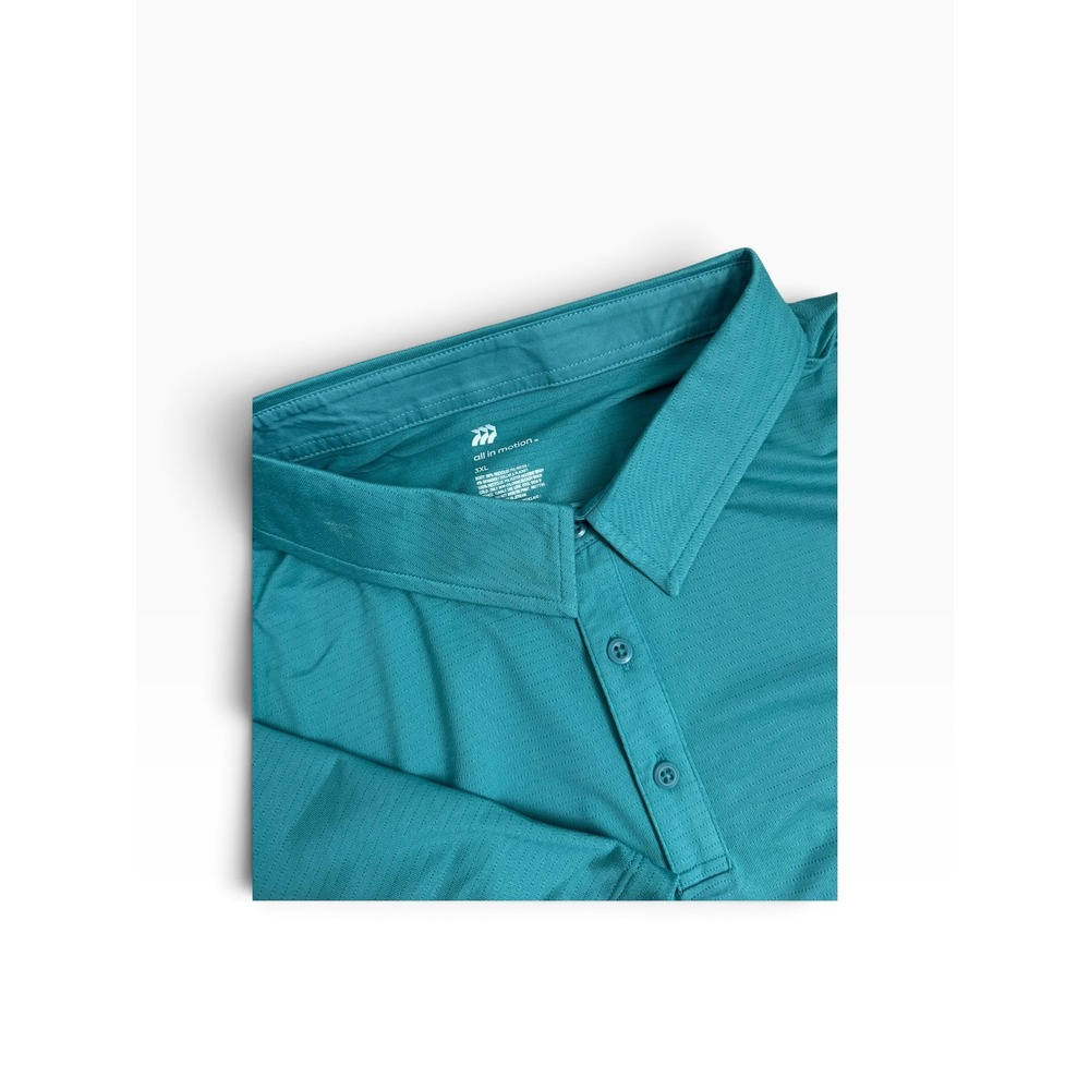 All in Motion Mens Linear Mesh Polo Shirt Turquoise Green 3XL 873EG1 New